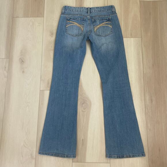 Rue 21 Y2K Denim Jeans 3/4 Medium Wash Bootcut Embroidered Design - Picture 3 of 12